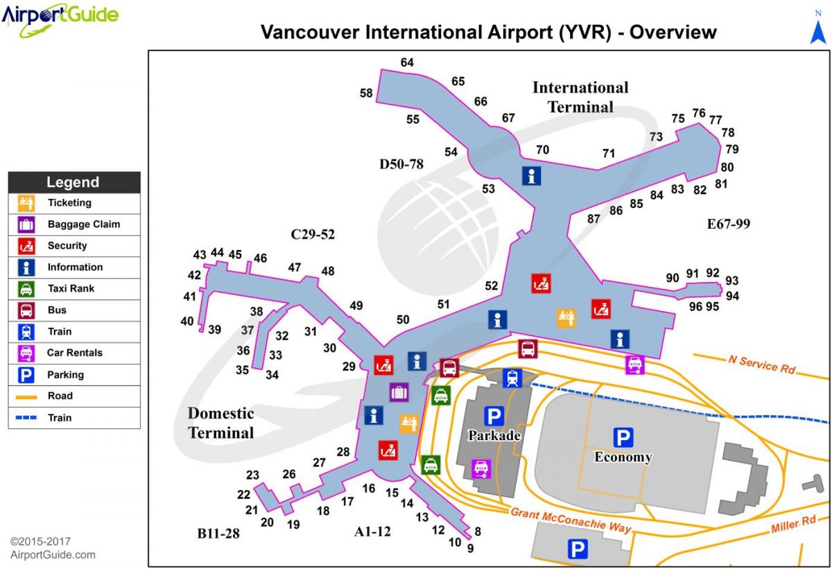 不列颠哥伦比亚省温哥华机场的地图