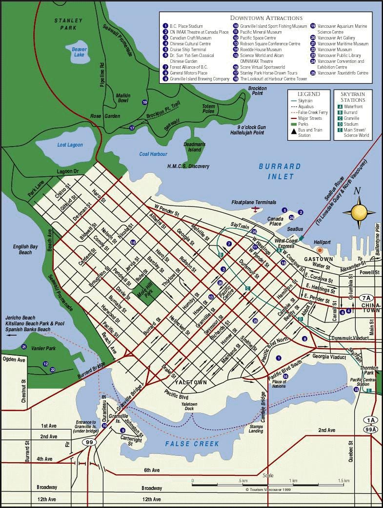 不列颠哥伦比亚省温哥华景点地图