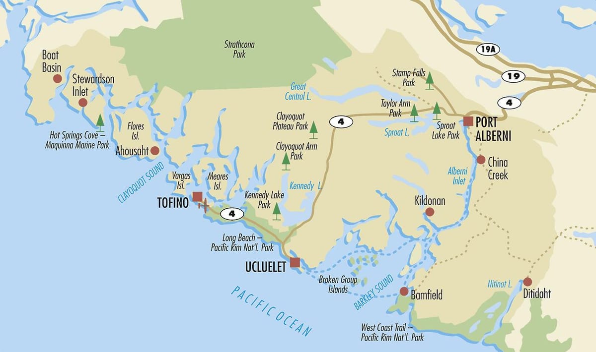 温哥华岛的旅游景点的地图
