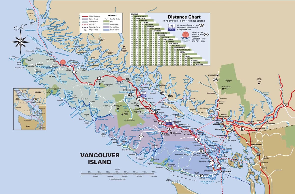 温哥华岛高速公路的地图