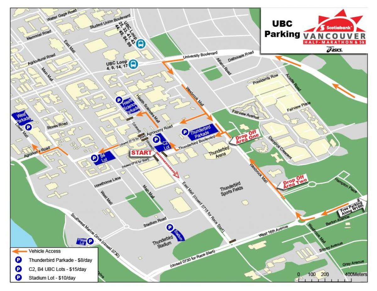 地图不列颠哥伦比亚大学的停车场
