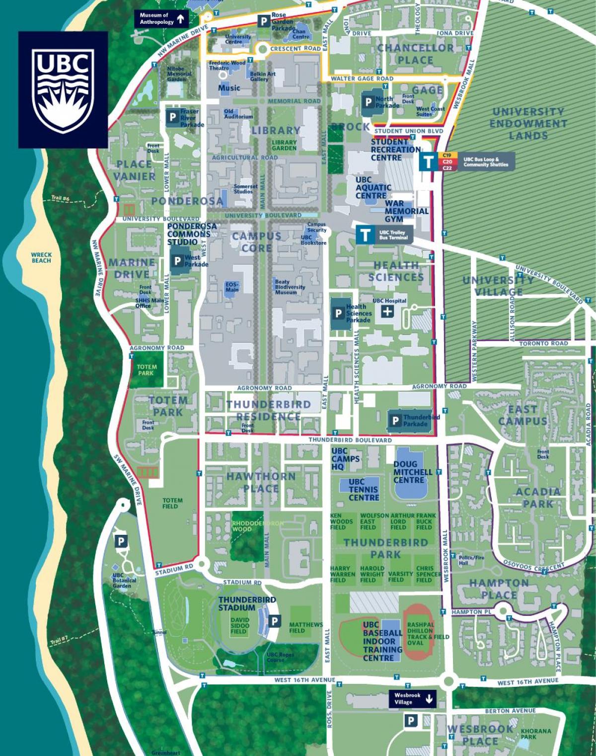 温哥华不列颠哥伦比亚大学的校园地图