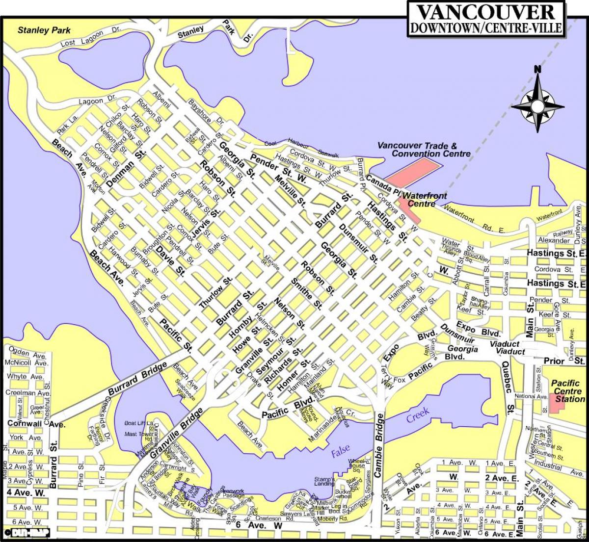 地图的加拿大温哥华市中心