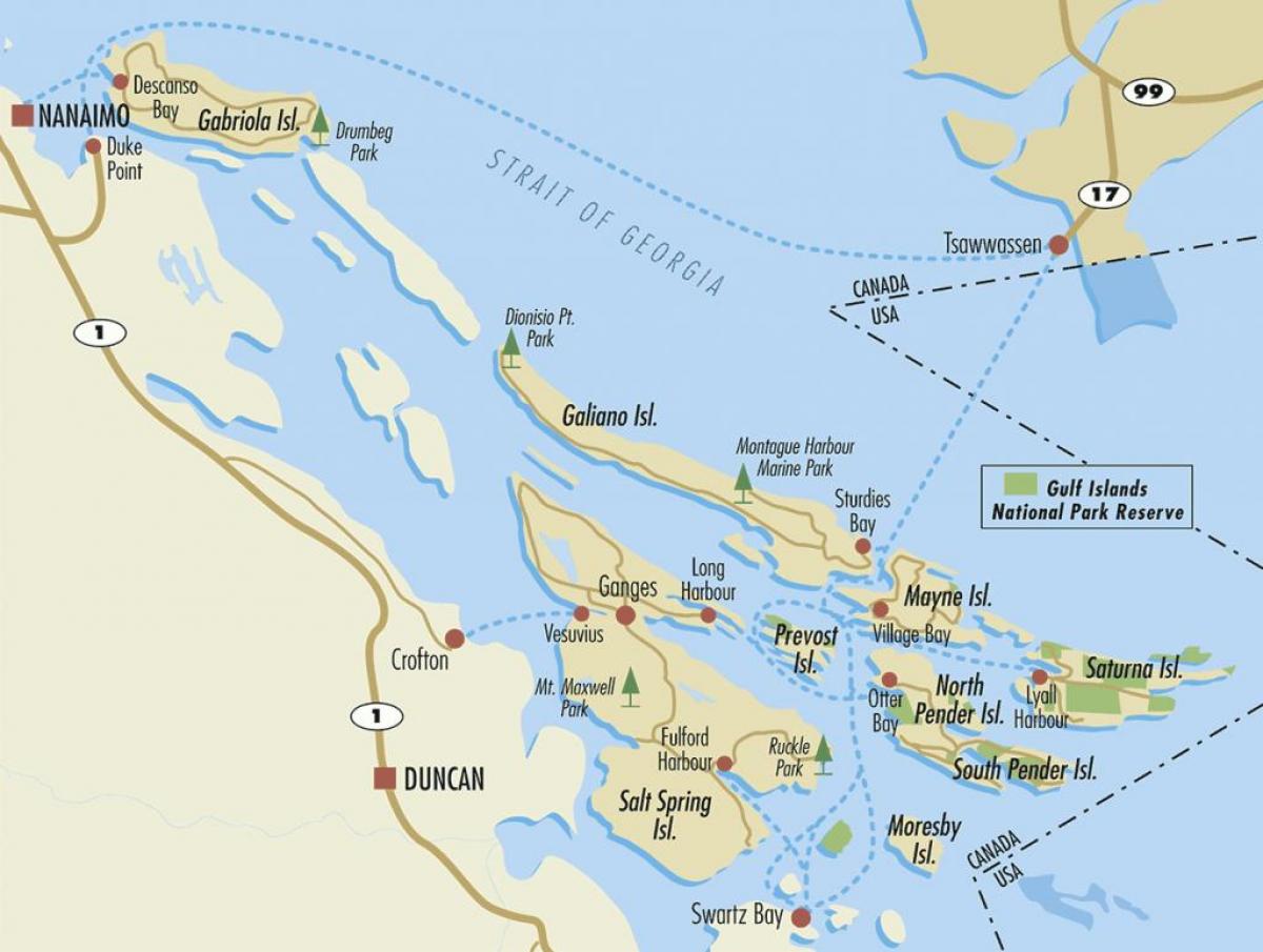 地图的海湾群岛bc canada