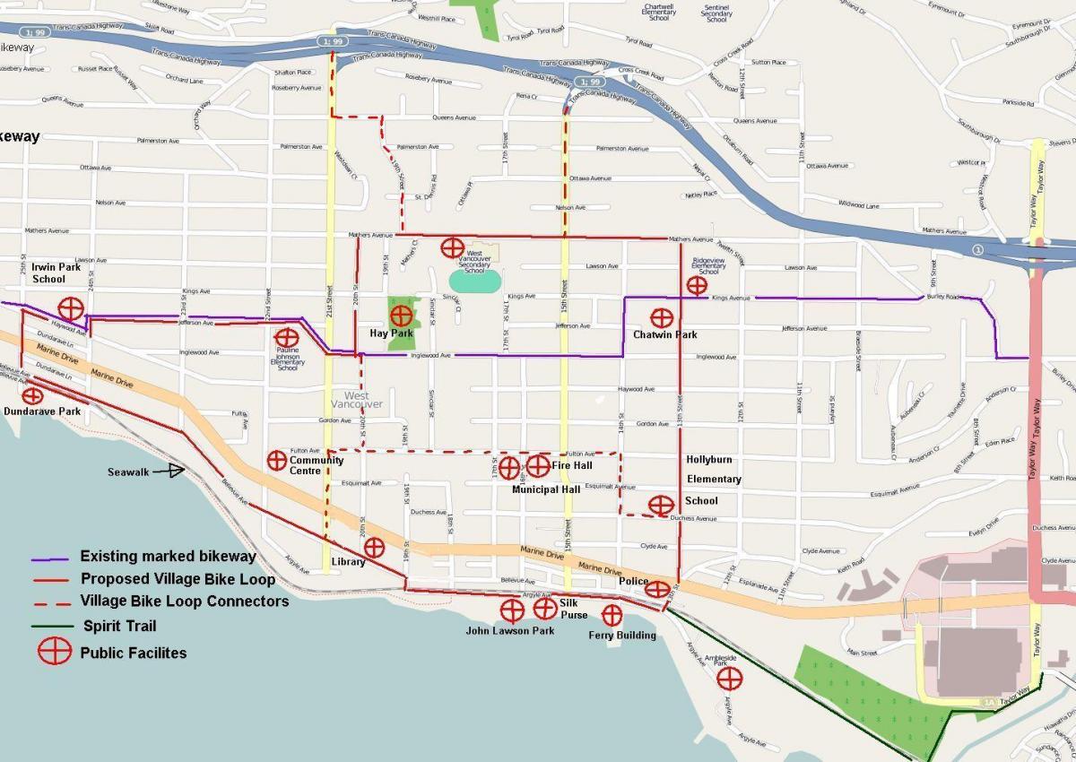 北温哥华骑自行车的地图