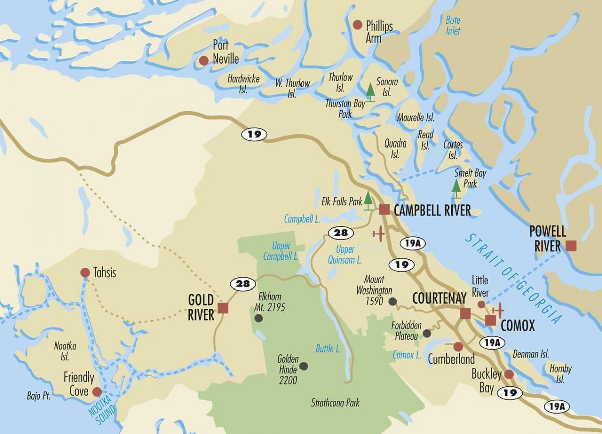 坎贝尔河温哥华岛的地图