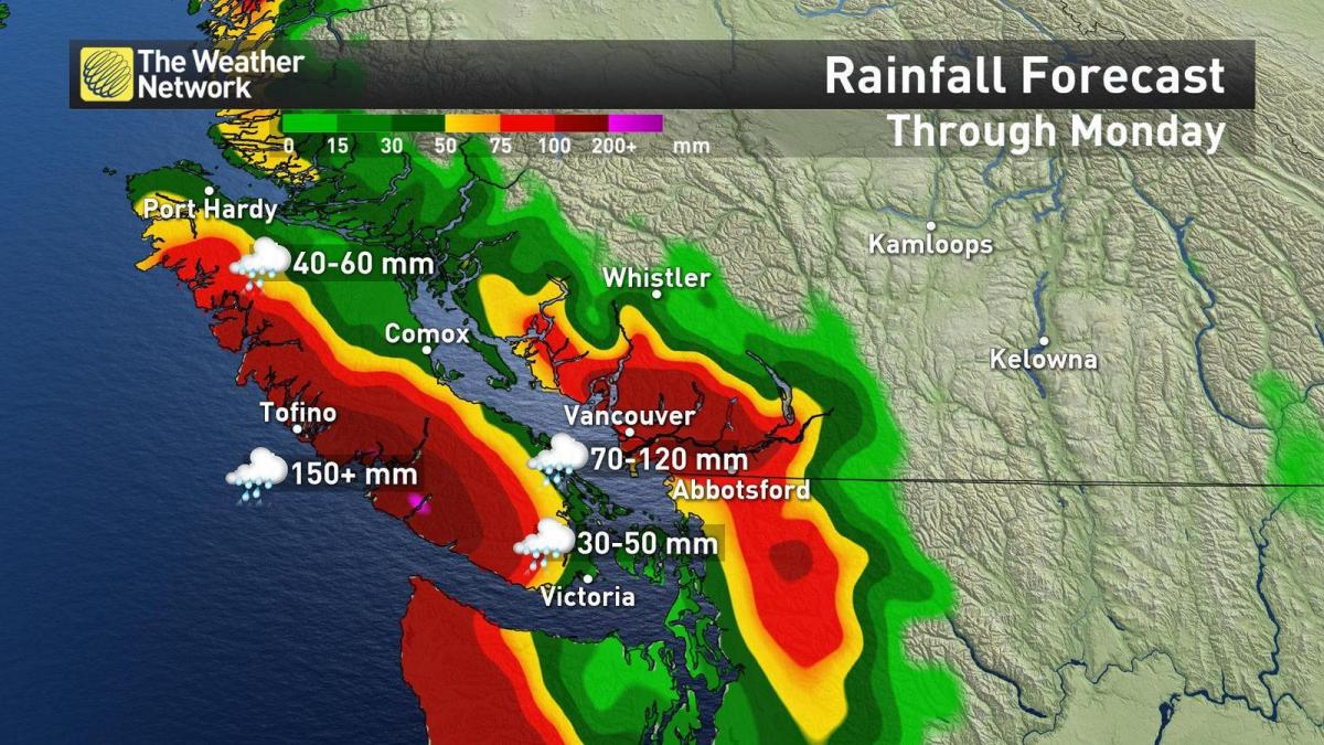 地图温哥华岛的降雨量