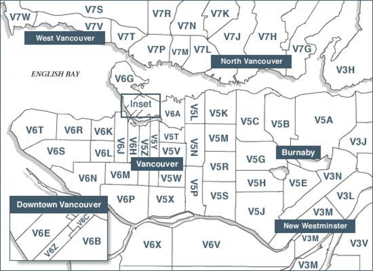 温哥华岛的邮政编码的地图