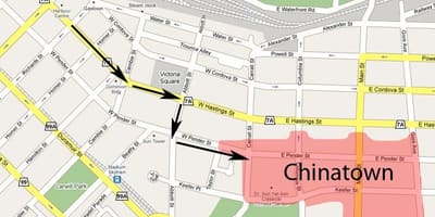 地图上的唐人街温哥华