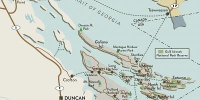 地图温哥华岛和海湾海岛