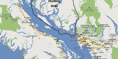 地图温哥华岛的狩猎