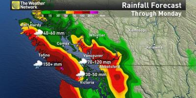 地图温哥华岛的降雨量